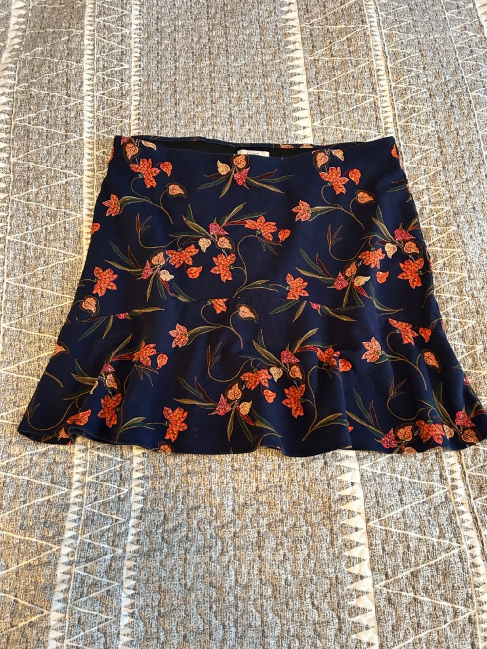 LOFT Navy Circle L Skirt with Orange Floral Print